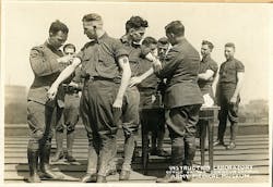 Soldiers being vaccinated at Army Medical School, circa WWI. Soldiers being vaccinated at Army Medical School, circa WWI.