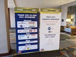 A list of sponsors outside the Awards Luncheon.