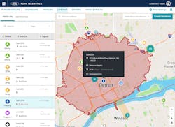 Live map with geofencing in the Telematics Essentials system. Live map with geofencing in the Telematics Essentials system.