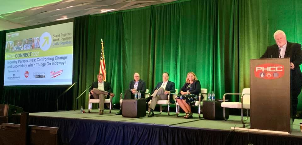 CONTRACTOR's Editor-at-Large John Mesenbrink moderates a panel discussion at PHCC CONNECT.