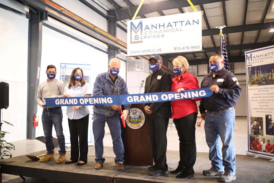 A ribbon cutting ceremony for Manhattan Mechanical&apos;s East Chicago facility.