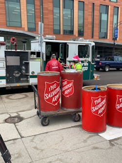 Filling the bins at the Salvation Army. Filling the bins at the Salvation Army.