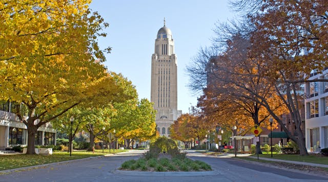 The Nebraska State Capitol Building in downtown Lincoln.