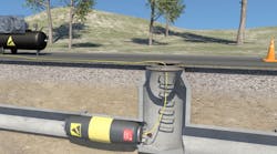 A large-size pneumatic blocking plug being used in wastewater system maintenance. A large-size pneumatic blocking plug being used in wastewater system maintenance.