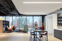 The new space includes an innovation lab, cafe, conference rooms, work stations and stunning views of downtown Chicago. The new space includes an innovation lab, cafe, conference rooms, work stations and stunning views of downtown Chicago.