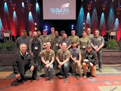Virginia Technical Institute (VTI) at SkillsUSA Virginia Championships. First row (kneeling), first from the left is Bob Hefner, VTI plumbing instructor, third from the left is Brett Hall, Dean of Instruction at VTI and fourth from the left is Gabriel Sacco, the nation’s best plumber in 2021. Virginia Technical Institute (VTI) at SkillsUSA Virginia Championships. First row (kneeling), first from the left is Bob Hefner, VTI plumbing instructor, third from the left is Brett Hall, Dean of Instruction at VTI and fourth from the left is Gabriel Sacco, the nation’s best plumber in 2021.