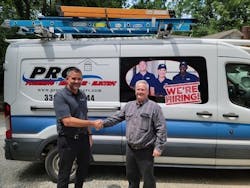 Jarrod Brinker, Chief Strategy Officer at Southern HVAC, shakes hands with Thad Hedrick, President & Founder of Pro Plumbing Services, LLC. Jarrod Brinker, Chief Strategy Officer at Southern HVAC, shakes hands with Thad Hedrick, President & Founder of Pro Plumbing Services, LLC.