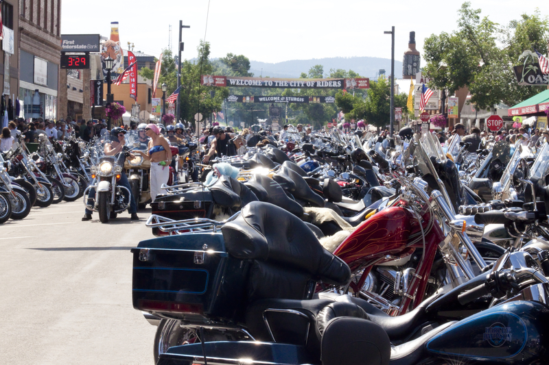 A typical scene in downtown Sturgis, SD, during the first week of August.