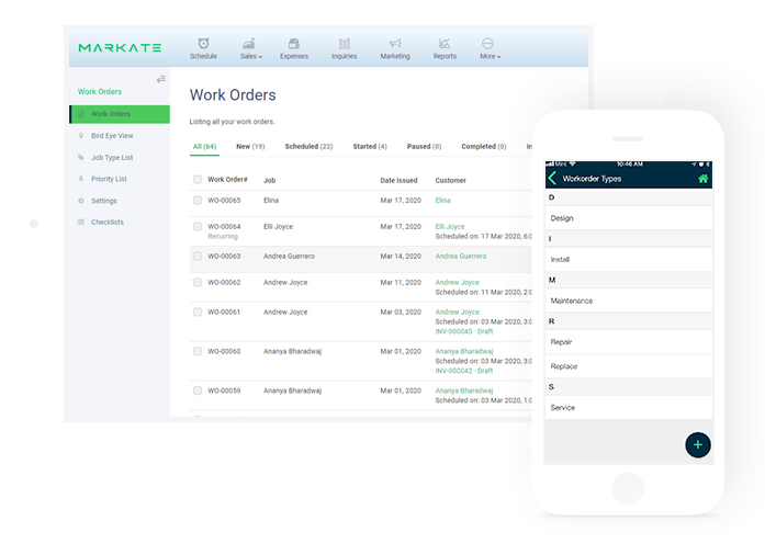 The work orders window from the Markate management solution.