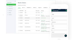 The work orders window from the Markate management solution.