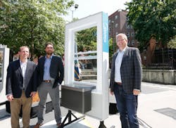 Midea America Corp.’s Adam Schultz (Residential Air Conditioning R&D Product Manager), Rodrigo Teixeira (Product Director), and Kurt Jovais (President) gather at Woodside Houses to celebrate Midea America Corp. being chosen to provide new heat pump technology to decarbonize NYCHA buildings as part of ‘Clean Heat for All Challenge’ in New York City on August 2, 2022. Midea America Corp.’s Adam Schultz (Residential Air Conditioning R&D Product Manager), Rodrigo Teixeira (Product Director), and Kurt Jovais (President) gather at Woodside Houses to celebrate Midea America Corp. being chosen to provide new heat pump technology to decarbonize NYCHA buildings as part of ‘Clean Heat for All Challenge’ in New York City on August 2, 2022.