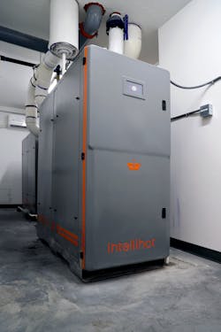 The smaller footprint of the Intellihot tankless units ultimately allowed for additional office space, increased residential space, dedicated space for snow melting equipment, and other amenities. The smaller footprint of the Intellihot tankless units ultimately allowed for additional office space, increased residential space, dedicated space for snow melting equipment, and other amenities.