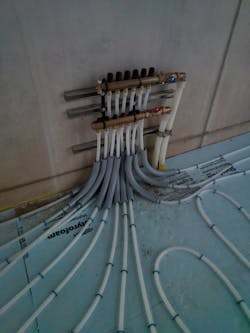 The radiant perimeter for the Freeborn Mower Electric Cooperative warehouse used a staple-down method to install the Wirsbo hePEX pipe. The radiant perimeter for the Freeborn Mower Electric Cooperative warehouse used a staple-down method to install the Wirsbo hePEX pipe.