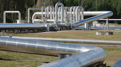 Insulated steam pipework at a geothermal power station.
