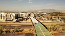 The pedestrian walkway under construction. The pedestrian walkway under construction.