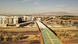 The pedestrian walkway under construction. The pedestrian walkway under construction.