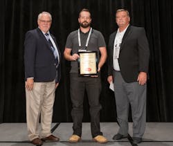 PHCC Educational Foundation Chair Kevin Tindall, Plumbing Contest Winner Jake Elsbecker and Plumbing Contest Chair Jim Steinle. PHCC Educational Foundation Chair Kevin Tindall, Plumbing Contest Winner Jake Elsbecker and Plumbing Contest Chair Jim Steinle.