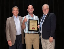 HVAC Contest Committee Chair Chip Greene, HVAC Contest Winner Sebastian Uhde and PHCC Educational Foundation Chair Kevin Tindall. HVAC Contest Committee Chair Chip Greene, HVAC Contest Winner Sebastian Uhde and PHCC Educational Foundation Chair Kevin Tindall.