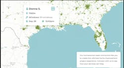 A geographic display from the Modernize home services lead generator. A geographic display from the Modernize home services lead generator.
