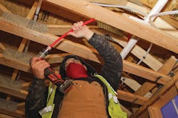 Major Mechanical installer expanding PEX pipe with the Expander Tool before inserting a fitting. The flexibility of PEX reduces the number of connections, saving labor expense while also eliminating potential leak points. Major Mechanical installer expanding PEX pipe with the Expander Tool before inserting a fitting. The flexibility of PEX reduces the number of connections, saving labor expense while also eliminating potential leak points.