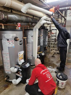 Because the new system required fewer heating units, all the electrical wiring needed to be re-established along with a new exhaust and gas line. Because the new system required fewer heating units, all the electrical wiring needed to be re-established along with a new exhaust and gas line.