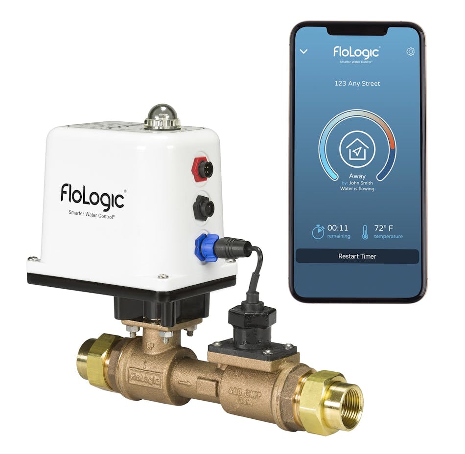 The FlowLogic valve, sensor, and app.