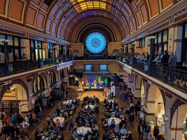 The WWETT Show welcome party in the Grand Hall at Union Station, Indianapolis, sponsored by Custom Truck and Tornado Global Hydrovacs.