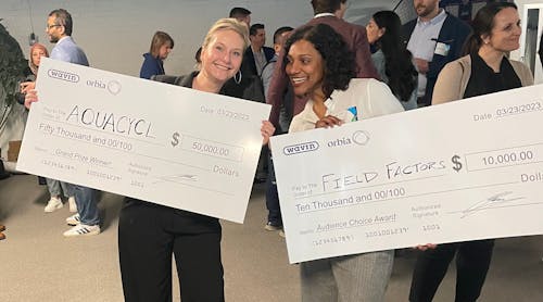 Left to right: Aquacycl founder Orianna Bretschger and Karina Pena, co-founder and CEO of Field Factors, winners of the Audience Choice Award.