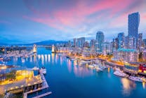 Downtown Vancouver, British Columbia, Canada at sunset.