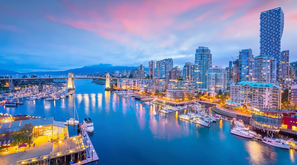 Downtown Vancouver, British Columbia, Canada at sunset.
