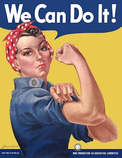 Rosie the Riveter, an American media icon associated with female defense workers during World War II. Rosie the Riveter, an American media icon associated with female defense workers during World War II.