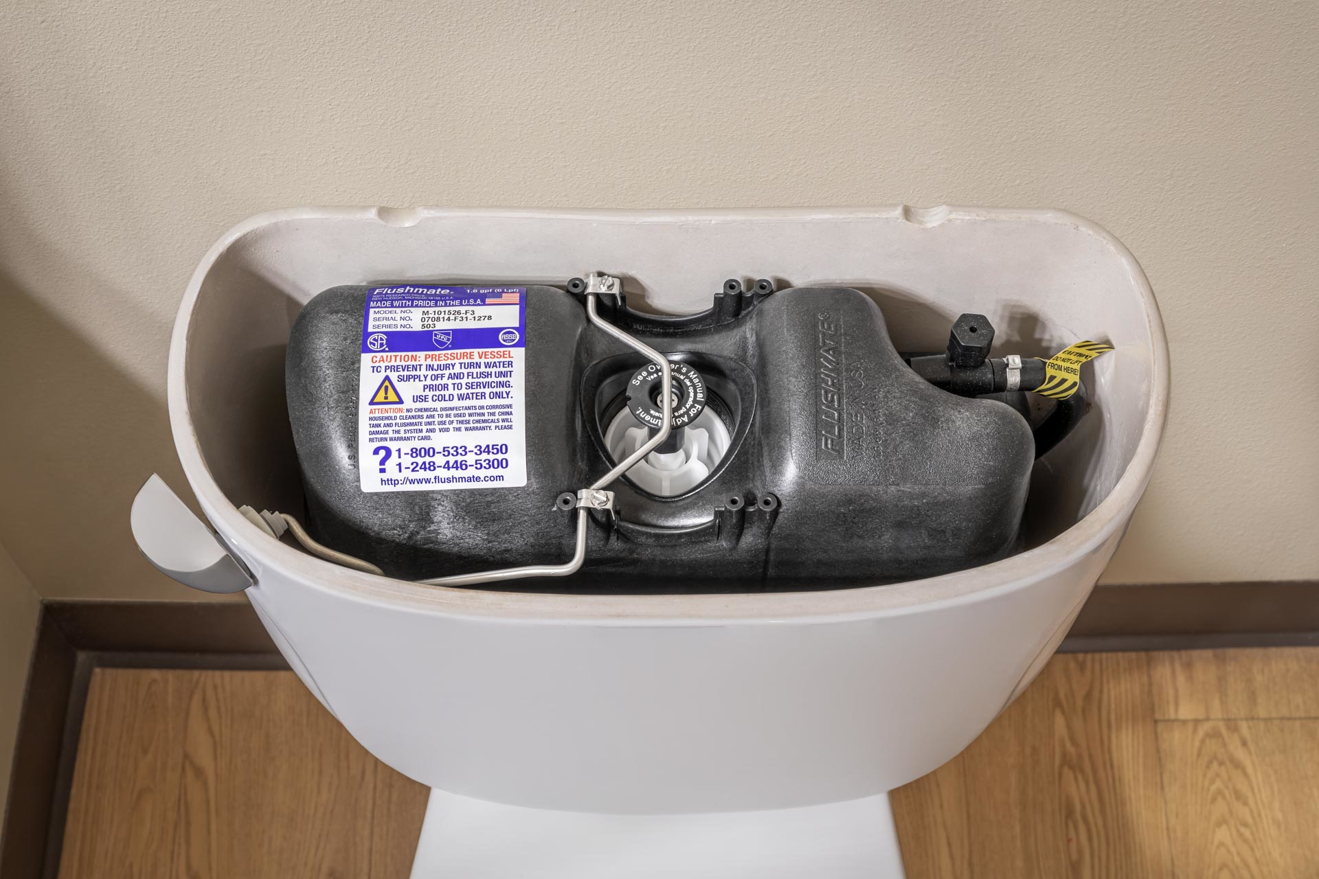 A look inside a pressure-assist toilet.