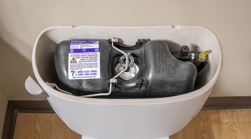 A look inside a pressure-assist toilet.
