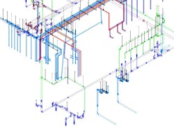 A domestic water and sanitary system modeled in BIM. A domestic water and sanitary system modeled in BIM.