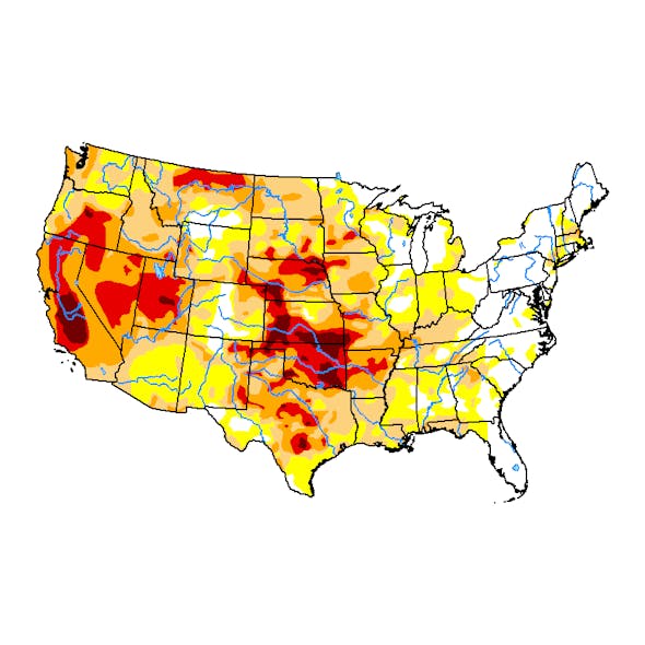 Drought patterns across the continental US.
