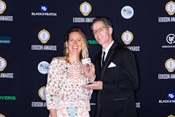 Nathalie Barendrecht, CEO of Essency, and Scott Isaksen, national sales director, were all smiles when they were presented with the Gold Award as the most innovative new product of the year in the Consumer Solutions: Sustainability category at the recently held Edison Awards program in Fort Myers, Florida.