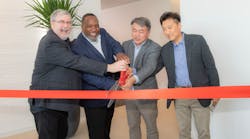 Ribbon cutting ceremony at the new facility. Featured left to right: Paul Husar, Director, Technical Support, LG Air Conditioning Technologies; Bob Mann, National Training Manager, LG Air Conditioning Technologies; Thomas Yoon, president and CEO of LG North America; and Chris Ahn, senior vice president, LG Air Solutions. Ribbon cutting ceremony at the new facility. Featured left to right: Paul Husar, Director, Technical Support, LG Air Conditioning Technologies; Bob Mann, National Training Manager, LG Air Conditioning Technologies; Thomas Yoon, president and CEO of LG North America; and Chris Ahn, senior vice president, LG Air Solutions.