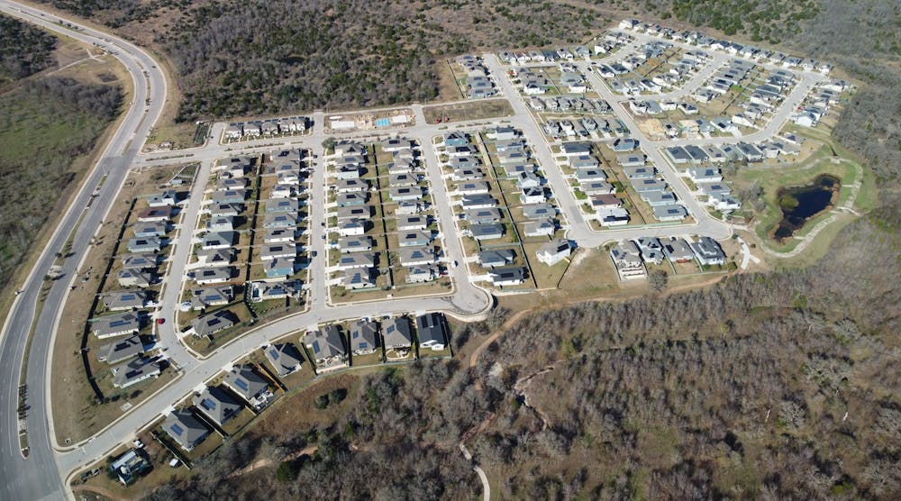 An aerial view of Whisper Valley homes.