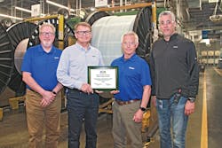 Left to right: Ryan Fleser, director, Quality and EHS; Jon Sillerud, VP, Integrated Supply Chain; John Sundeen, director, Manufacturing, and Paul Serafini, manager, Environmental, Health, and Safety (EHS). Left to right: Ryan Fleser, director, Quality and EHS; Jon Sillerud, VP, Integrated Supply Chain; John Sundeen, director, Manufacturing, and Paul Serafini, manager, Environmental, Health, and Safety (EHS).