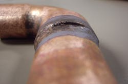 Too wide of a clearance between the two parts during brazing results in a gap that will cause joint failure. Too wide of a clearance between the two parts during brazing results in a gap that will cause joint failure.