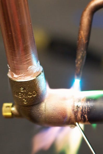 The alloy can be touched to the tube to ensure the joint is up to brazing temperature.