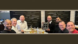 Pictured clockwise, from L to R: Steve Santamaria – Cardinal Sales (holding award), Akhil Kumar – Cardinal Sales, Rick Cota – Leonard Valve, Danny Bentrovato – Cardinal Sales, Timmone Dongen – Cardinal Sales, David Brakenwagen – Leonard Valve, Dave Brooks – Cardinal Sales. Pictured clockwise, from L to R: Steve Santamaria – Cardinal Sales (holding award), Akhil Kumar – Cardinal Sales, Rick Cota – Leonard Valve, Danny Bentrovato – Cardinal Sales, Timmone Dongen – Cardinal Sales, David Brakenwagen – Leonard Valve, Dave Brooks – Cardinal Sales.