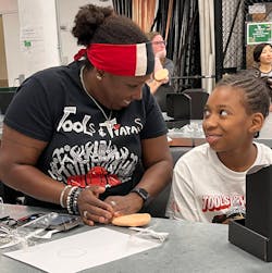 Tools & Tiaras founder Judaline Cassidy with a Princess Warrior at a summer camp event. Tools & Tiaras founder Judaline Cassidy with a Princess Warrior at a summer camp event.