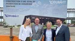Duravit board members Stephan Patrick Tahy (center left) and Thomas Stammel (right), together with Canadian ministers Pascale St-Onge (left) and François-Philippe Champagne (center right), laid the foundation stone on July, 13. Duravit board members Stephan Patrick Tahy (center left) and Thomas Stammel (right), together with Canadian ministers Pascale St-Onge (left) and François-Philippe Champagne (center right), laid the foundation stone on July, 13.