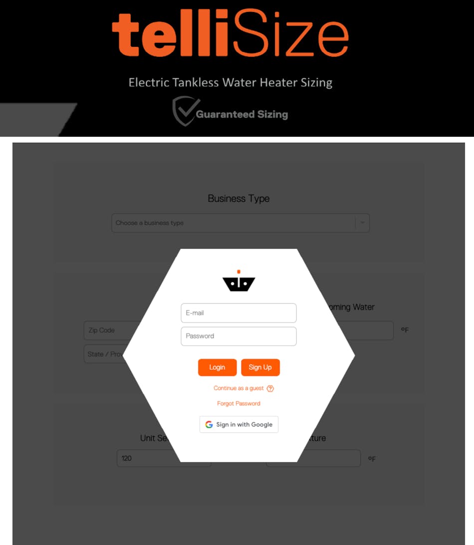 The telliSize tool login page.