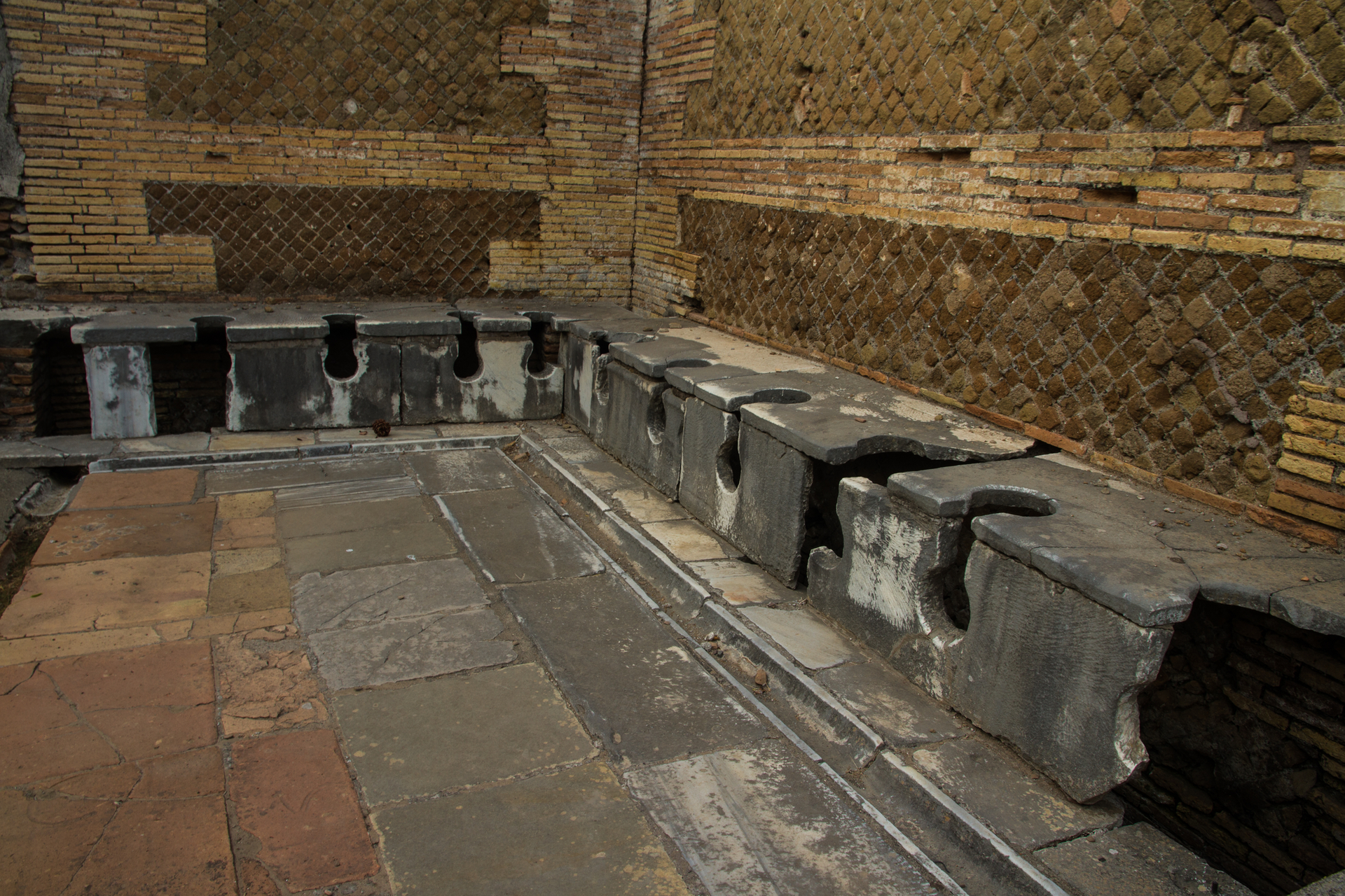 Roman public lavatories at Ostia Antica.