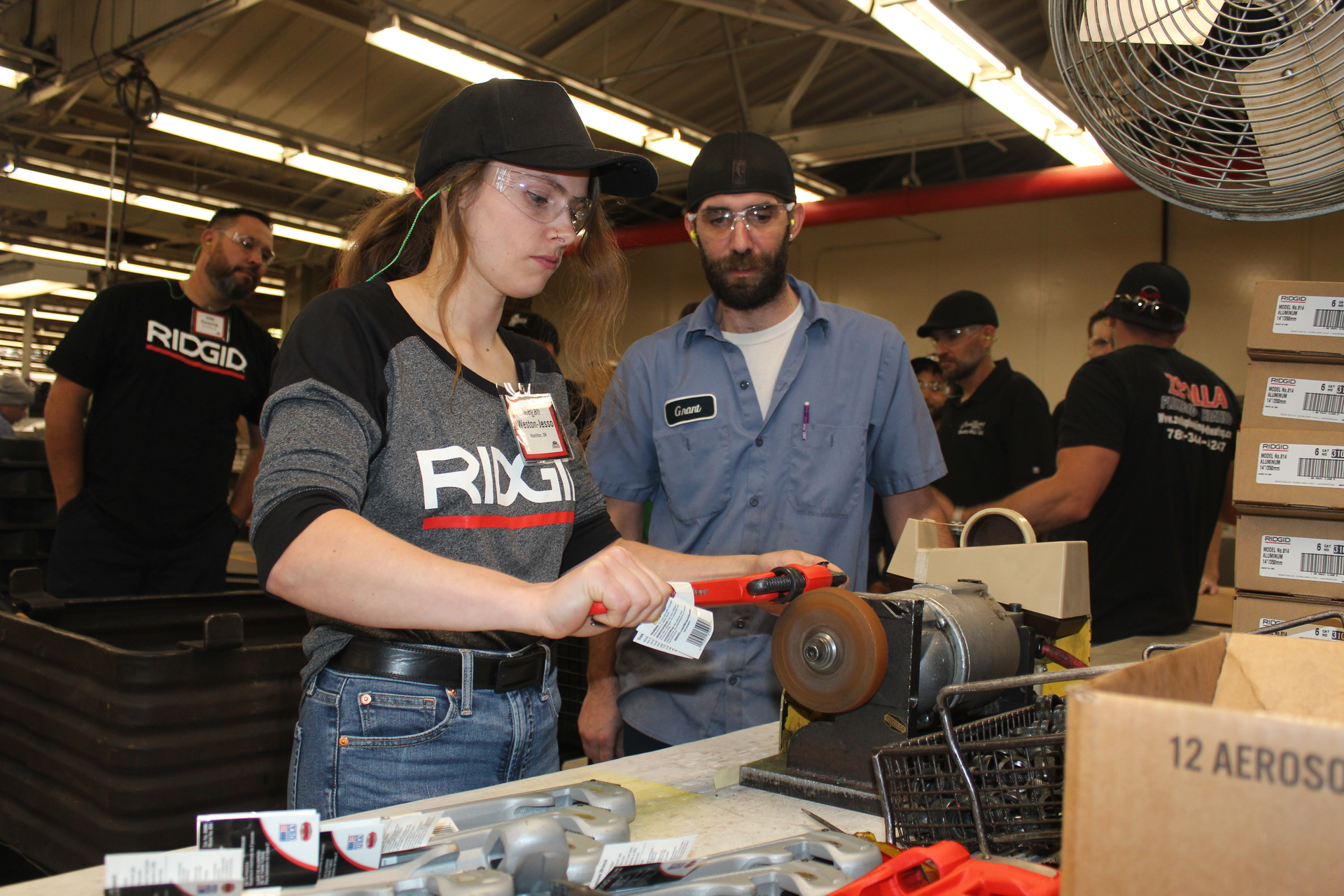 An Experience winner builds their own iconic RIDGID customized pipe wrench during the factory tour.