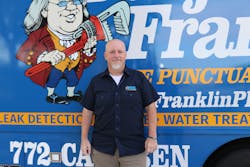 Matt Black, owner of Benjamin Franklin Plumbing of the Treasure Coast (Port St. Lucie, FL). The franchise employs 10 plumbers, four apprentices and eight office staff. Matt Black, owner of Benjamin Franklin Plumbing of the Treasure Coast (Port St. Lucie, FL). The franchise employs 10 plumbers, four apprentices and eight office staff.