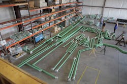 Prefabricated segments of PP-RCT pipe being readied for delivery. Prefabricated segments of PP-RCT pipe being readied for delivery.