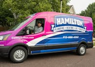 A Hamilton Plumbing, Heating, AC &amp; Rooter service van with the company&apos;s new branding.